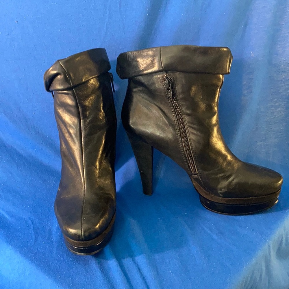 9 West leather upper platform booties
